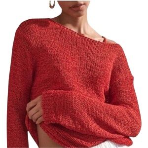 J Crew Red Montauk Relaxed Sweater Long Sleeve Womens Size XS Pullover